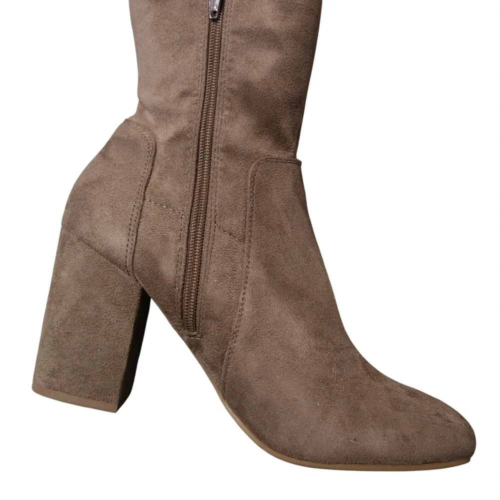 Christian Siriano Taupe Faux Suede Over The Knee Block Heel Boots Womens 10